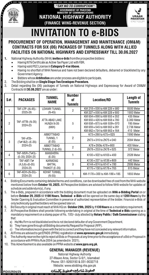 National Highway Authority Islamabad Tender Notice 1